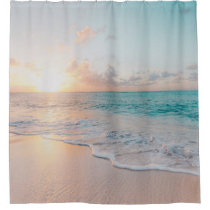 Seashore during golden hour shower curtain