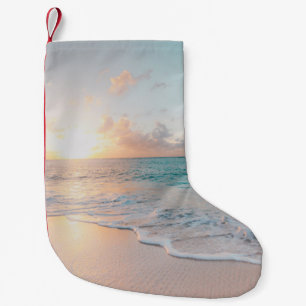 Seashore during golden hour small christmas stocking
