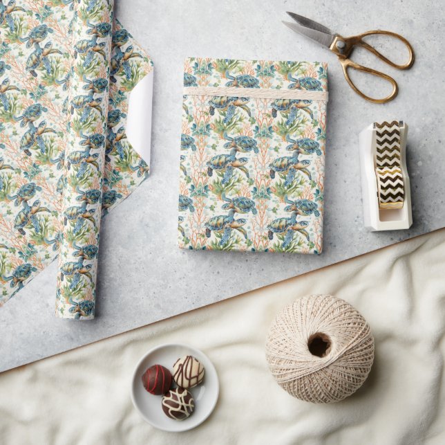 Seashore Elegance: Turtle Decoupage Graphic Wrapping Paper (Crafts)