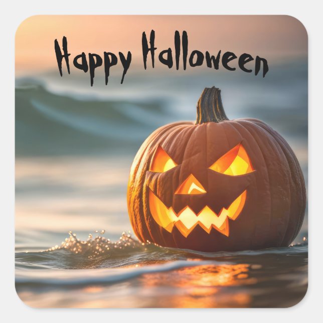 Seashore Halloween Jack-o-Lantern Square Sticker (Front)