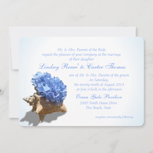 Seashore Hydrangea Blue Wedding Invitation (Front)