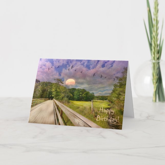 Seashore Marsh Sunset Birthday Card (Front)