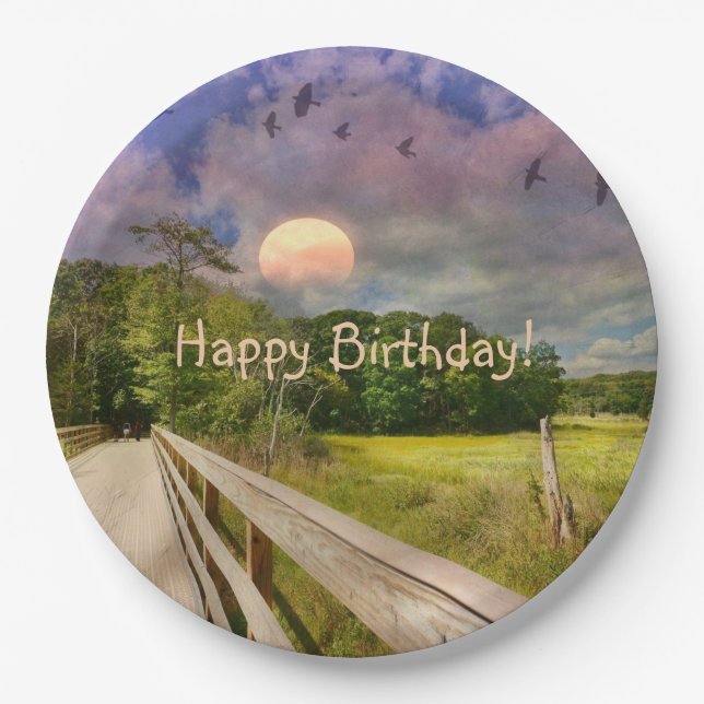 Seashore Marsh Sunset Paper Plate (Front)