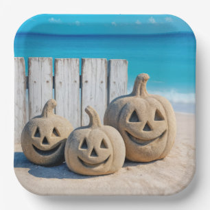 Seashore Sand Jack o' Lanterns Paper Plate