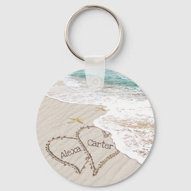 Seashore Starfish and Beach Hearts  Key Ring (Front)