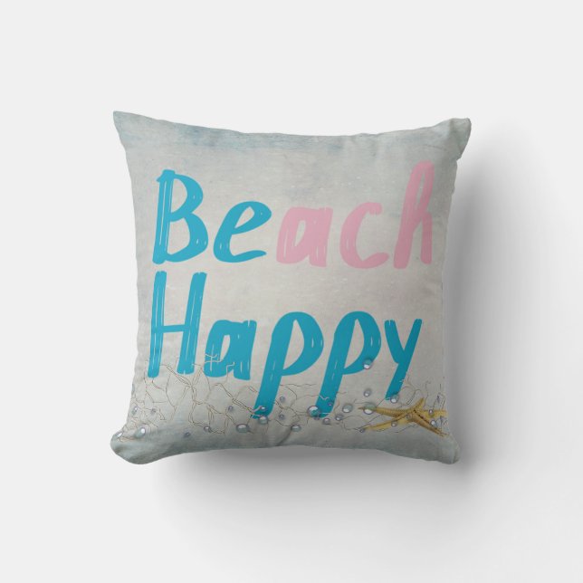 seashore starfish with happy quote cushion (Front)