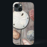 Seashore Treasures iPhone 13 Case<br><div class="desc">Megan Meagher is known for her simple art pieces. This image captures the simplicity of the seashore's treasures, including sand dollars and seashells in a pastel coloured tone. Meagher encompasses a wooden background in her image to contrast these treasures. Get this fine art print today on wood colour on your...</div>