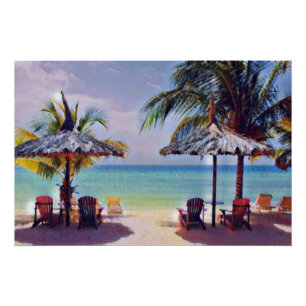 Seashore tropical beach resort watercolor painting poster