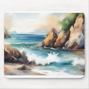 Seashore Watercolor Painting Background Art Design Mouse Pad