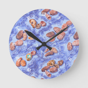 Seashore, waves, pebbles round clock
