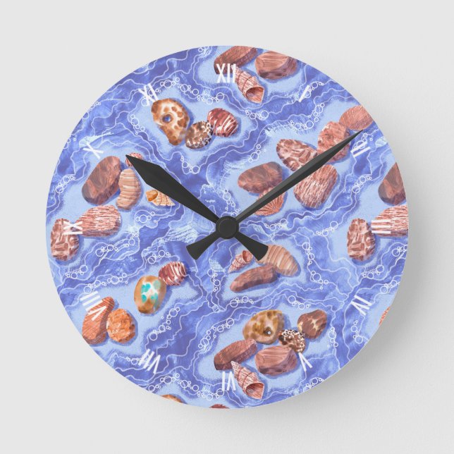 Seashore, waves, pebbles round clock (Front)