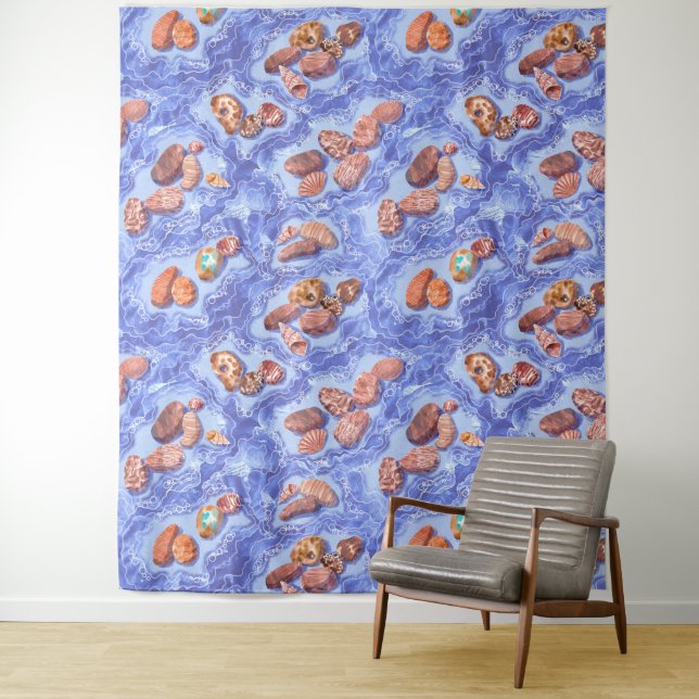 Seashore, waves, pebbles tapestry (In Situ)