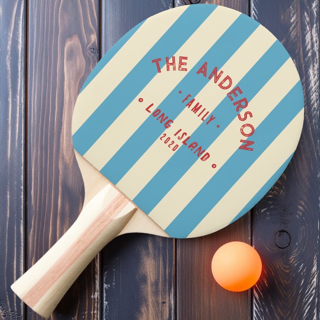 Seaside Aqua Sky Striping & Family Name Ping Pong Paddle (Creator Uploaded)