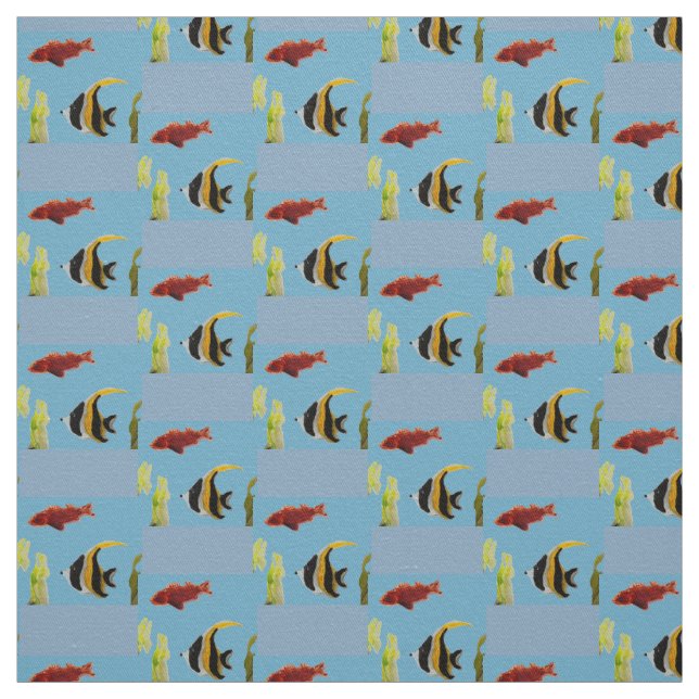 Seaside Aquatic Fish Pattern Fabric (Swatch)