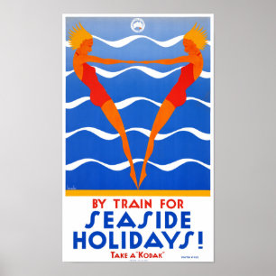 Seaside Australia Vintage Travel Poster Restored