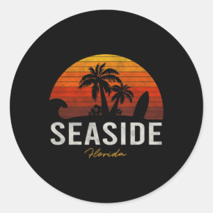 Seaside Beach Florida Fl Palms Vacation Surf Sunse Classic Round Sticker