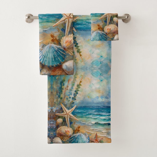 Seaside Beach Nautical Sea Shell Bath Towel Set (Insitu)