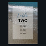 Seaside Beach & Sand Wedding Guest Names Table Number<br><div class="desc">This beach design features a sandy coastline. The picturesque setting combines blue ocean, white crashing waves and golden sand. The text is elegantly framed with a simple white opaque border background. This is the perfect beach destination wedding design ideal for a summer or seaside wedding. Elegant and romantic beach wedding...</div>