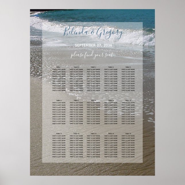 Seaside Beach & Sand Wedding Seating Chart (Front)