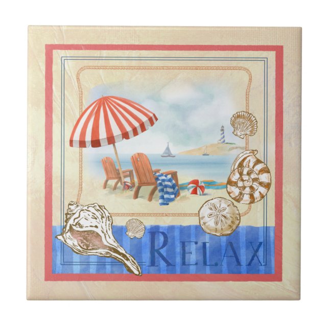Seaside Beach Scene Art Tile (Front)