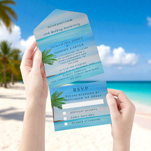 Seaside Beach Tropical Wedding Anniversary All In One Invitation