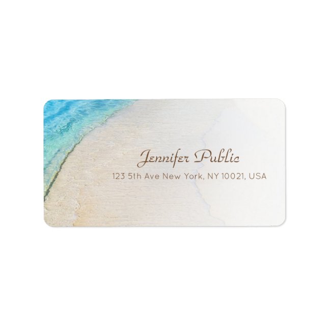 Seaside Beach Waves Modern Handwritten Script Label (Front)