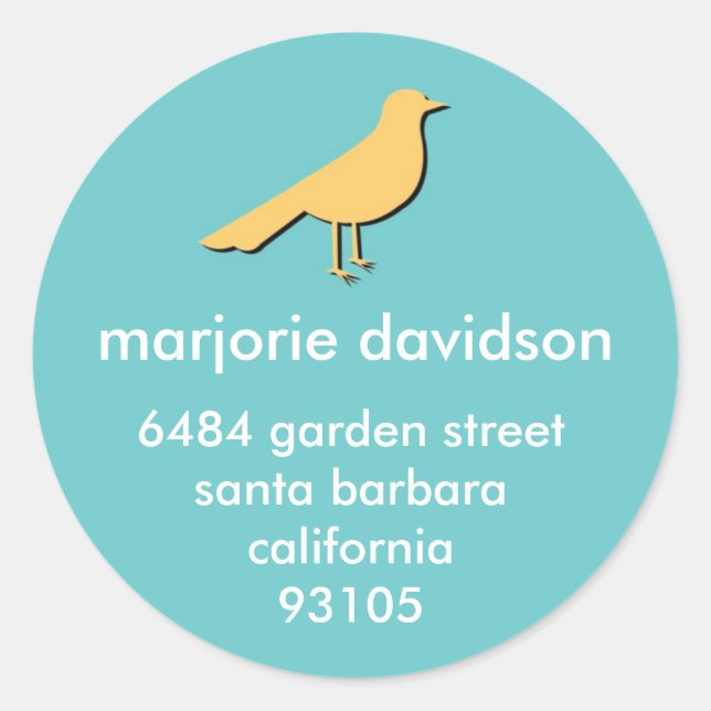 Seaside bird address labels yellow blue (Front)