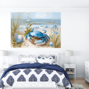 Seaside Blue Crab Beach Wall Art Print   Poster