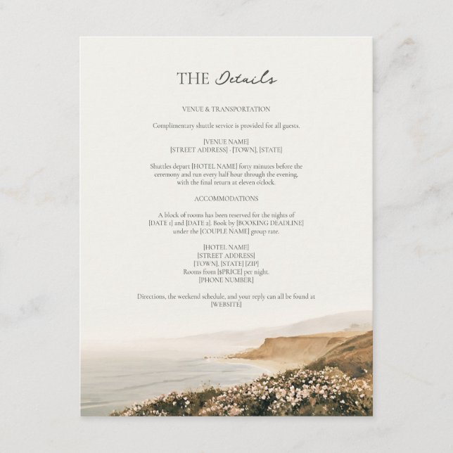 Seaside Bluff Beach Rose Cape Cod Wedding Details  Enclosure Card (Front)