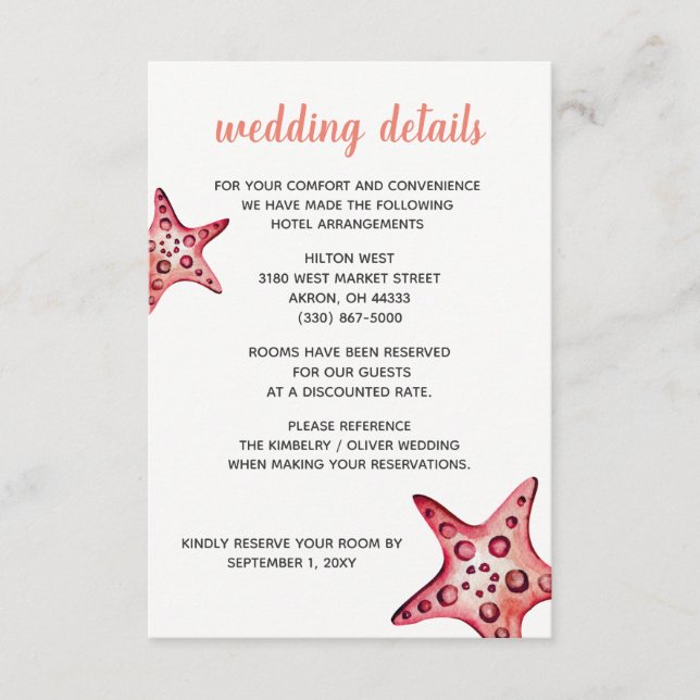 Seaside Celebration Beach Wedding Details cards (Front)