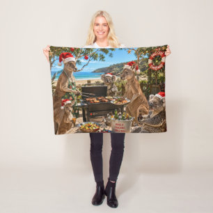 Seaside Christmas BBQ with Kangaroos and Koalas Fleece Blanket