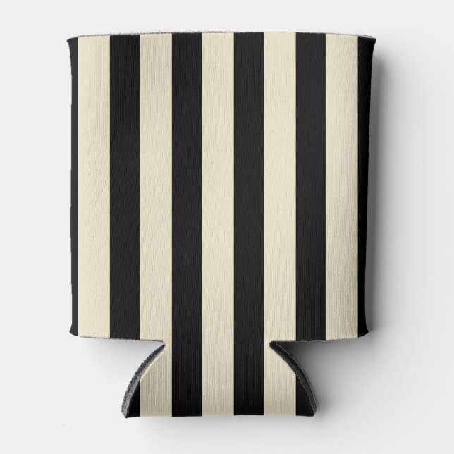 Seaside Clean Black and Cream Striping Can Cooler (Front)