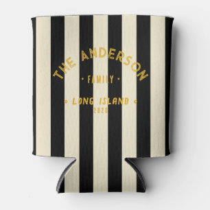 Seaside Clean Black and Cream Striping&Family Name Can Cooler