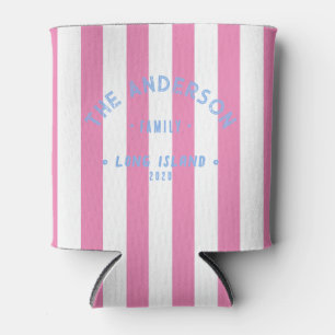 Seaside Clean Pink Striping & Family Name Can Cooler