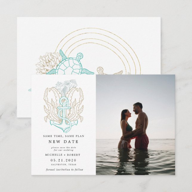 Seaside Coastal Photo Change the date Invitation (Front/Back)
