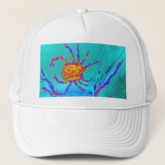 Seaside Cool Crab Trucker Hat (Front)