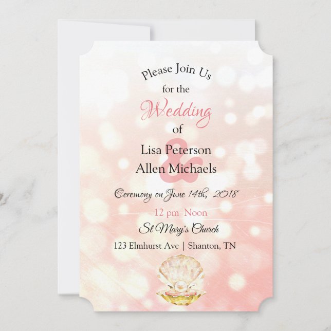 Seaside Coral Clam and Pearl  Wedding invitations (Front)