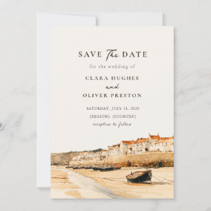 Seaside Cornwall Harbour Fishing Boat Wedding Save The Date