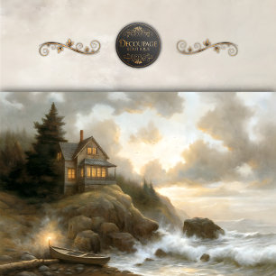 Seaside Cottage At Dusk Decoupage Tissue Paper