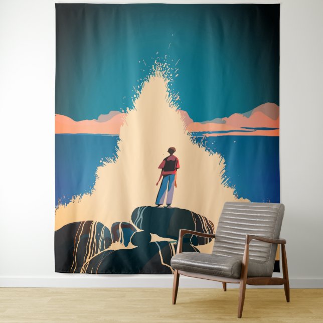 Seaside Courage - Crashing Waves View Tapestry (In Situ)