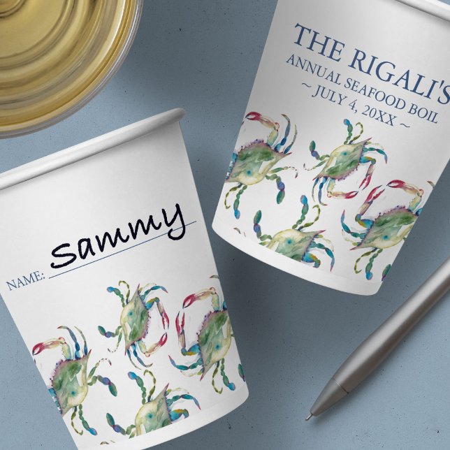 Seaside Crab Feast Custom Paper Cups (paper cups beach blue crab seaside )