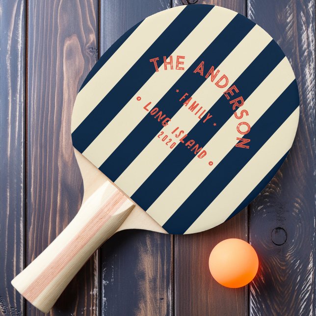Seaside Deep Sea Blue Striping & Family Name Ping Pong Paddle (Creator Uploaded)