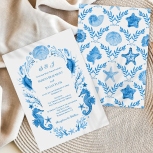 Seaside Elegance Blue Coastal Watercolor Wedding Invitation