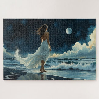 Seaside Escape under the Moon | Coastal Art Jigsaw Puzzle