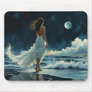 Seaside Escape under the Moon Coastal Art Mouse Pad