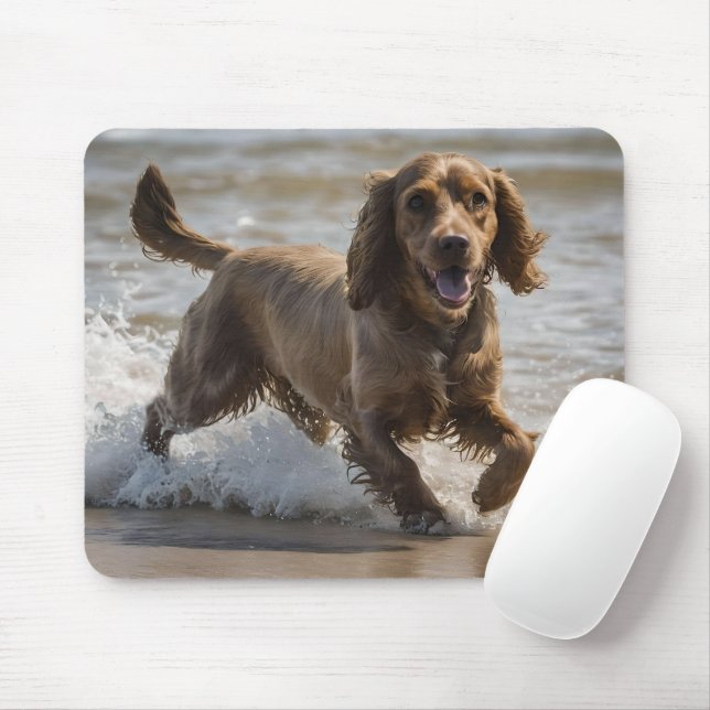 "Seaside Fun: Cocker Spaniel at Play in the Ocean Mouse Pad (With Mouse)