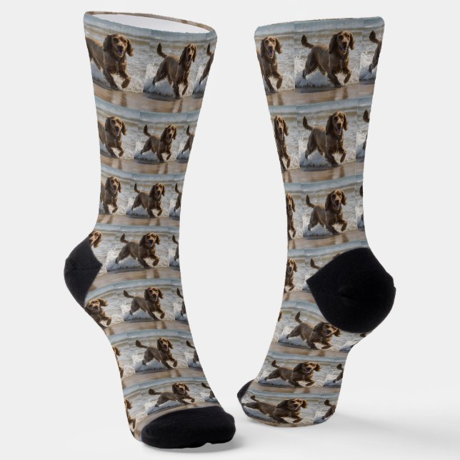 "Seaside Fun: Cocker Spaniel at Play in the Ocean Socks (Angled)