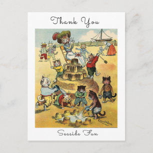 Seaside Fun Victorian Cat Mischief Vintage Humor Postcard