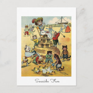 Seaside Fun Victorian Cat Mischief Vintage Humour Postcard