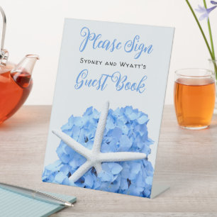 Seaside Garden Blue Hydrangea Sign Guest Book